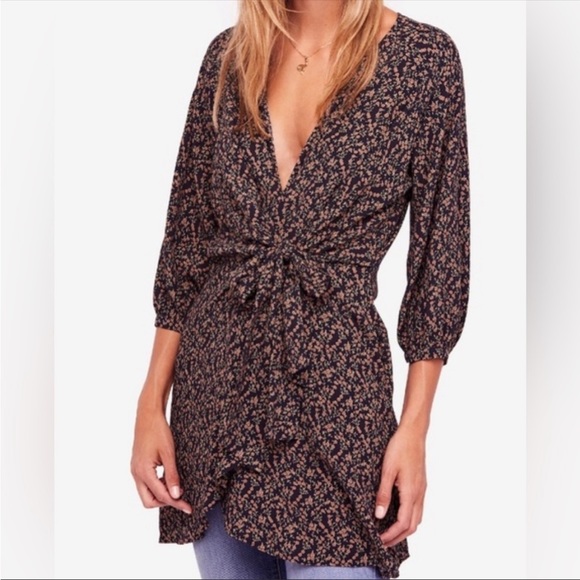Free People Clara Floral Faux Wrap Tunic Top/Dress Sz. S - Picture 2 of 7